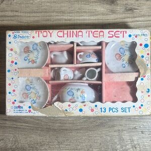 Trac Toy China Tea Set - White with Colorful Floral Accents